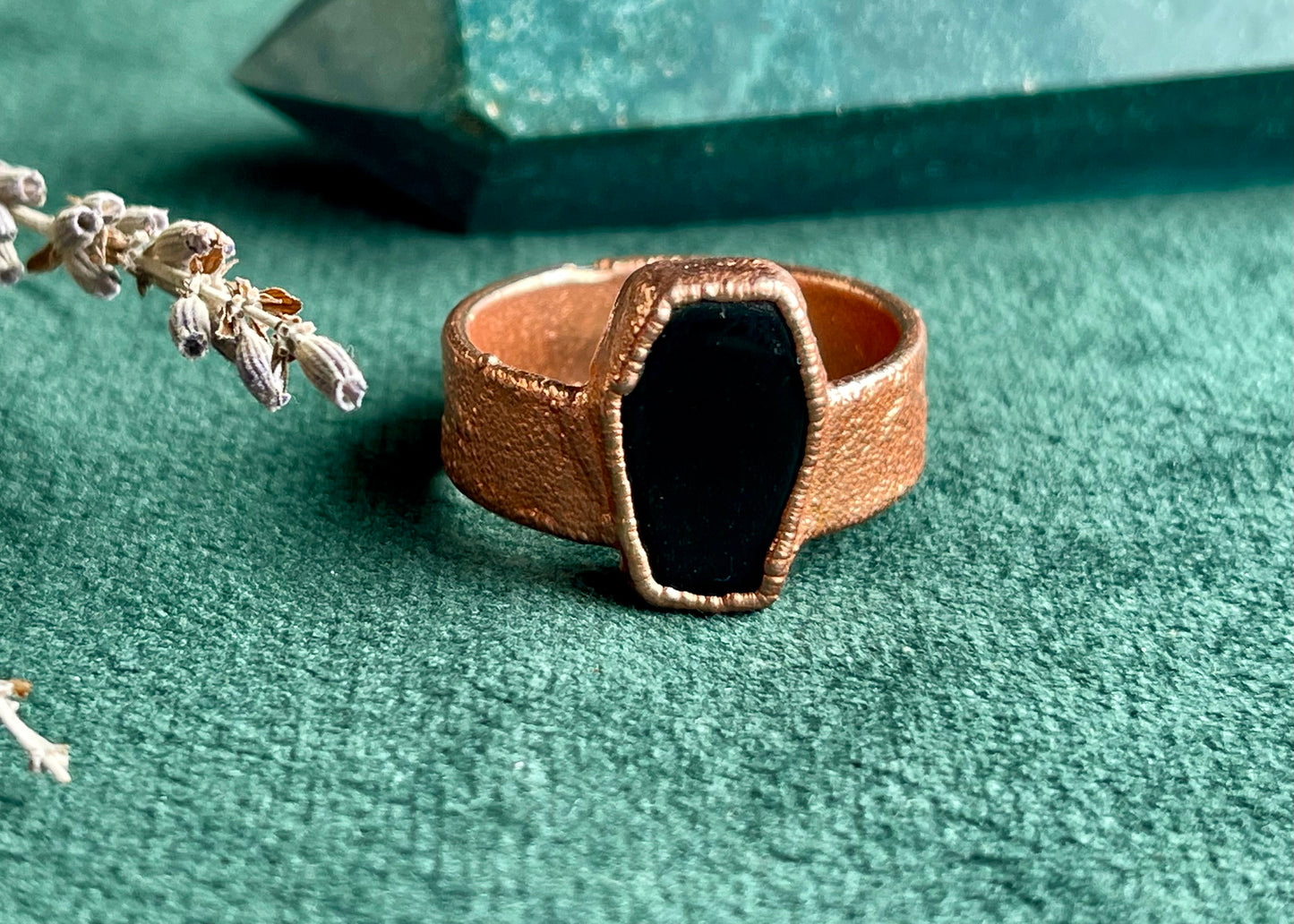 Black obsidian coffin ring