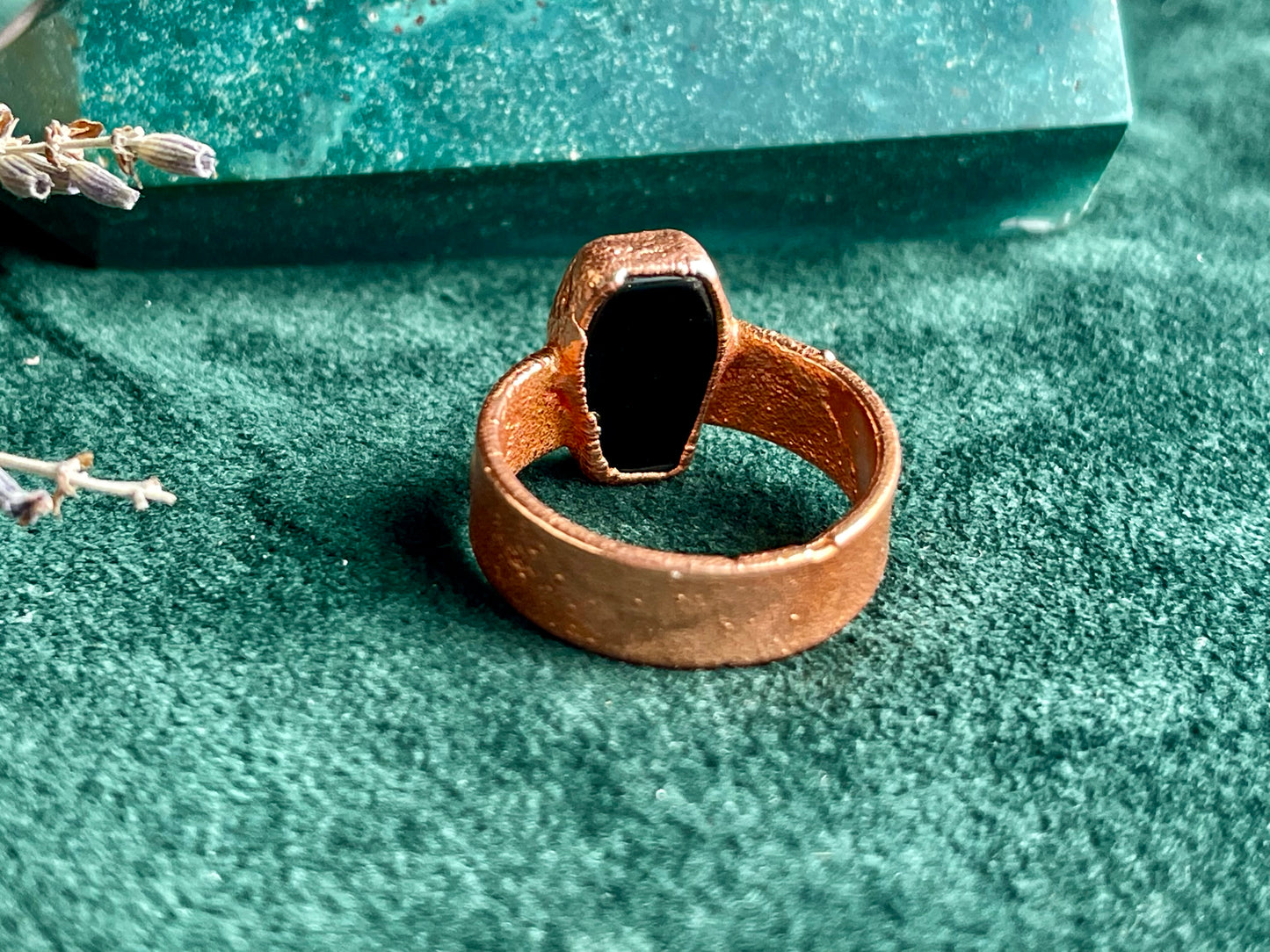 Black obsidian coffin ring