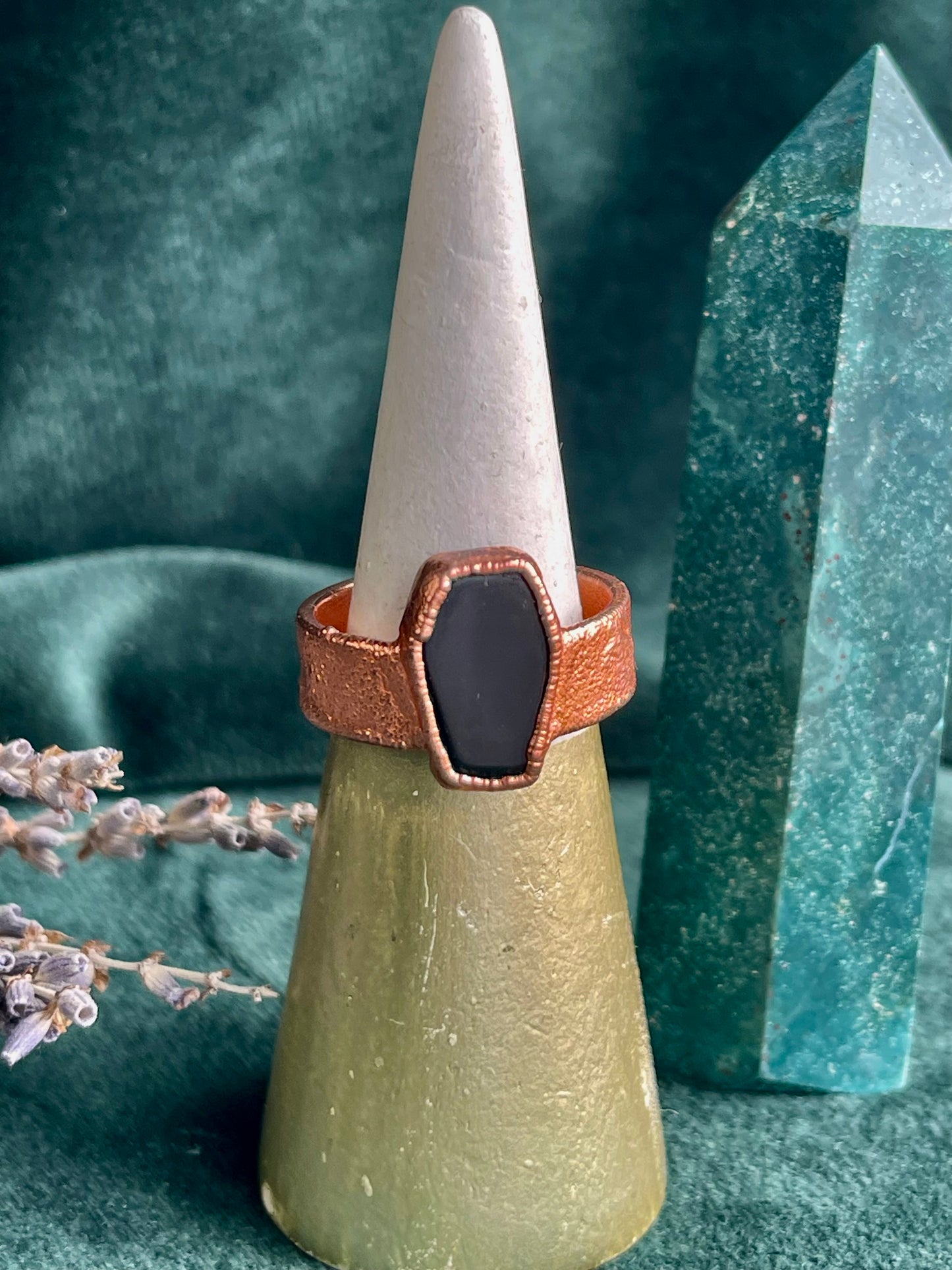 Black obsidian coffin ring