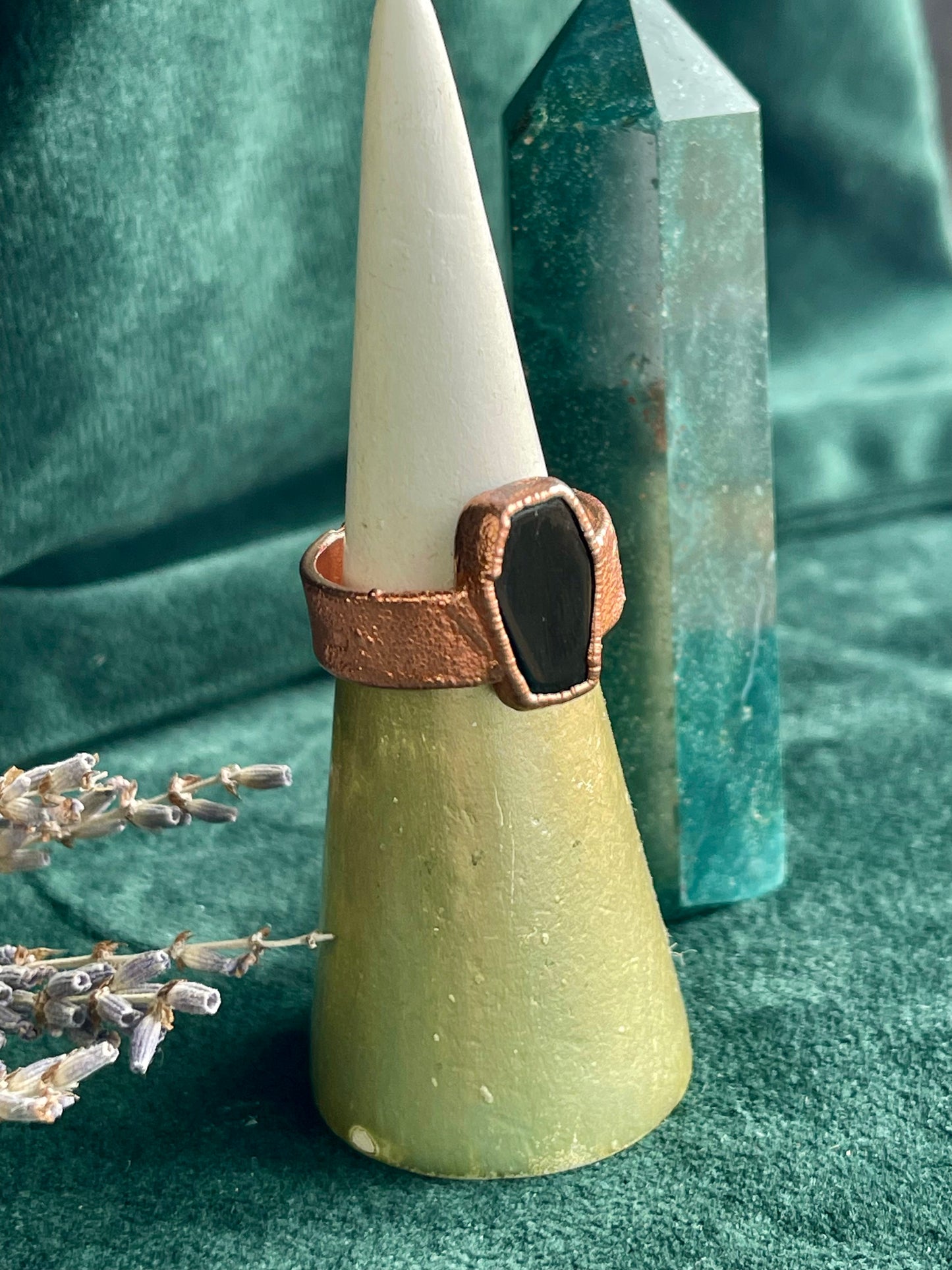 Black obsidian coffin ring