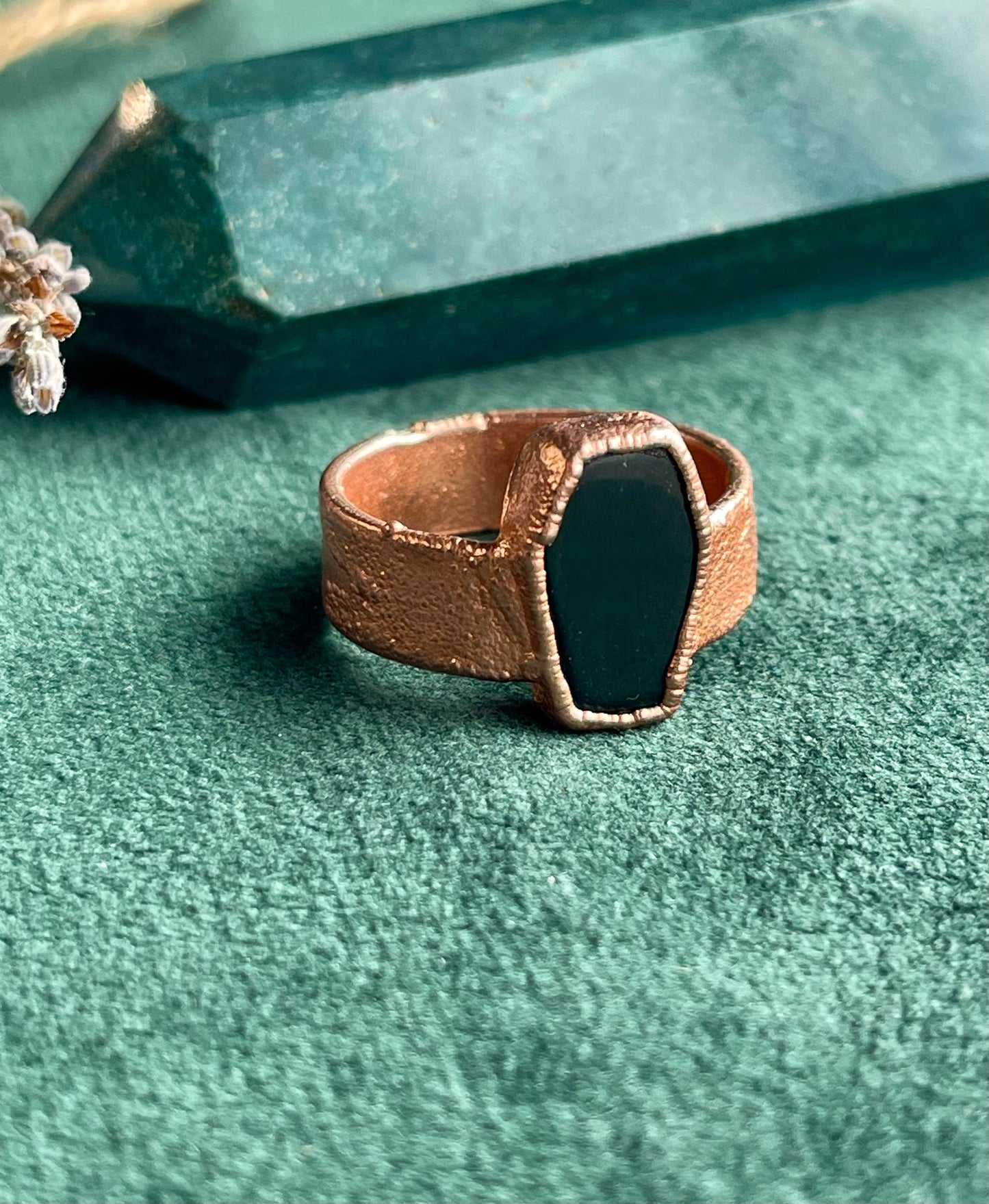 Black obsidian coffin ring