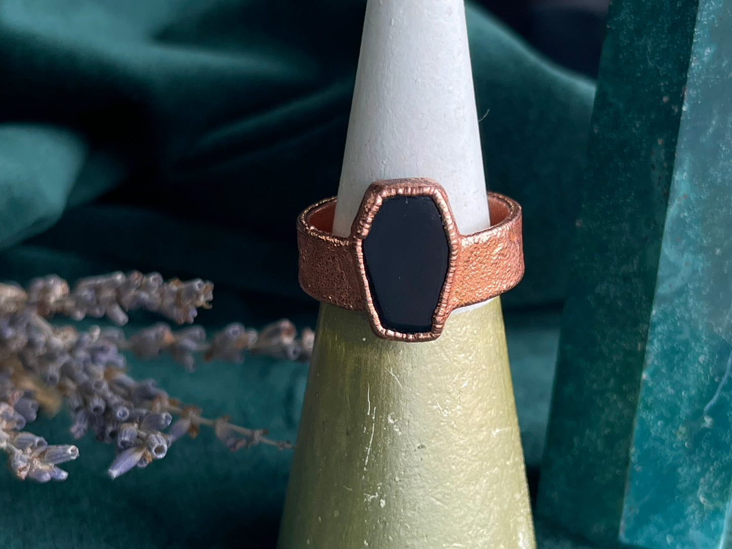 Black obsidian coffin ring