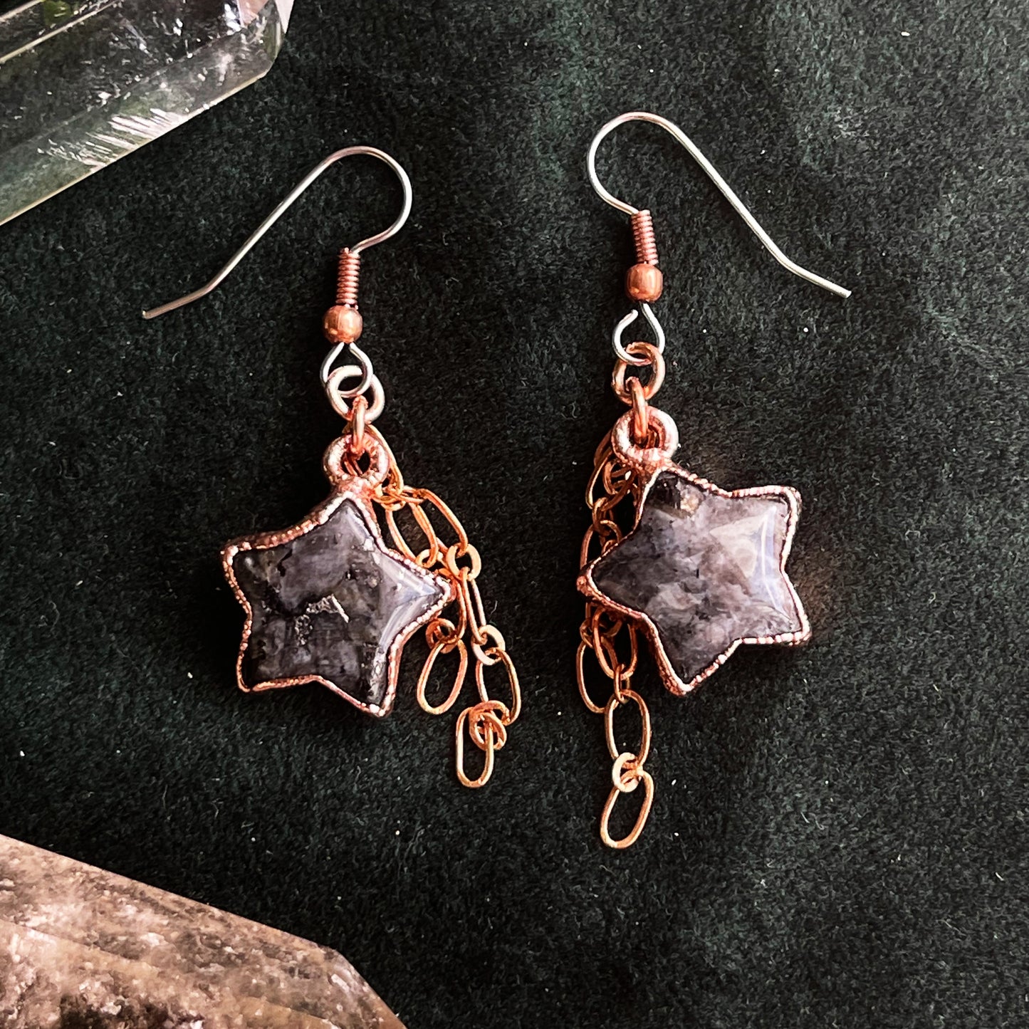 Larvikite star earrings