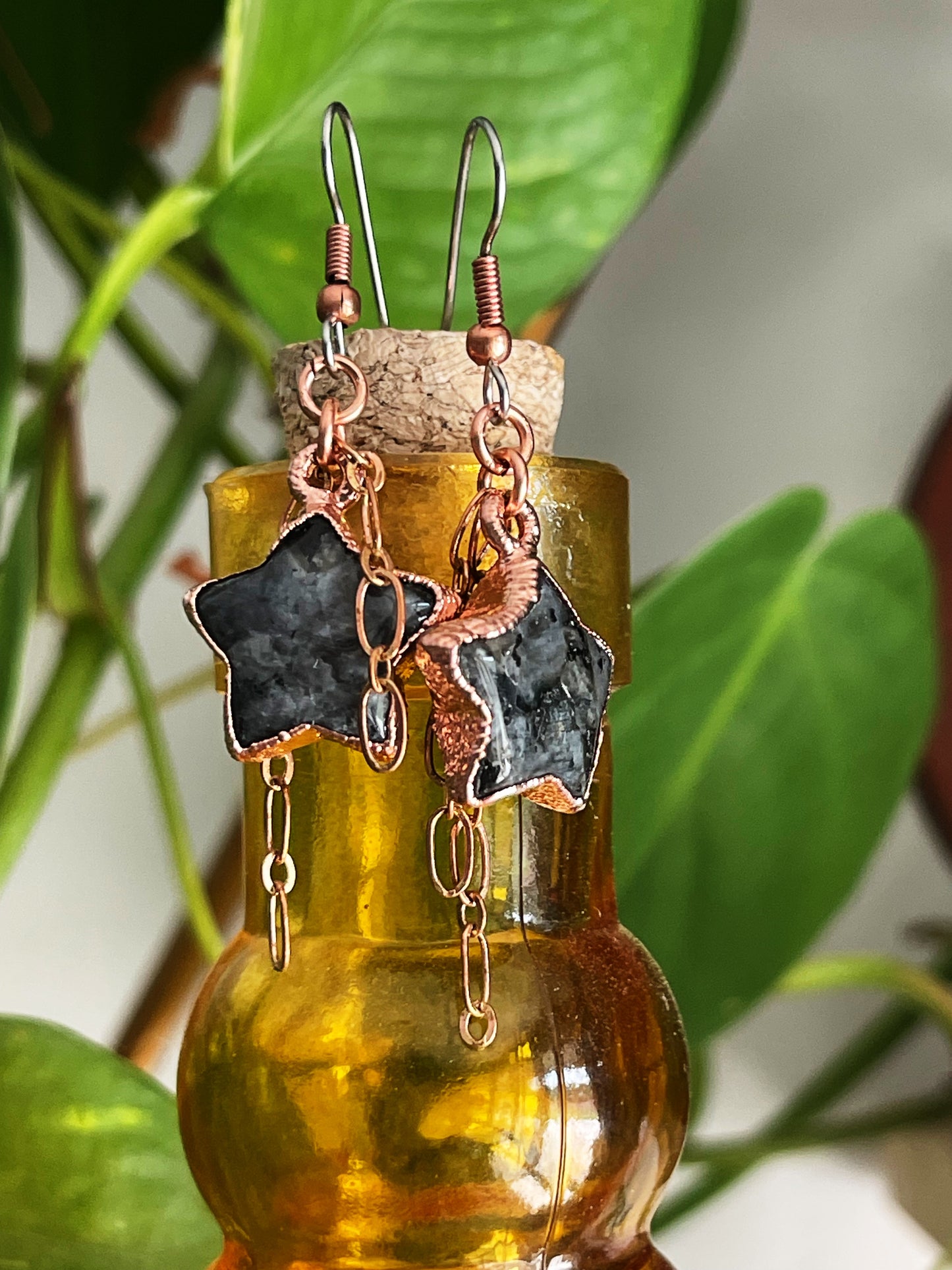 Larvikite star earrings