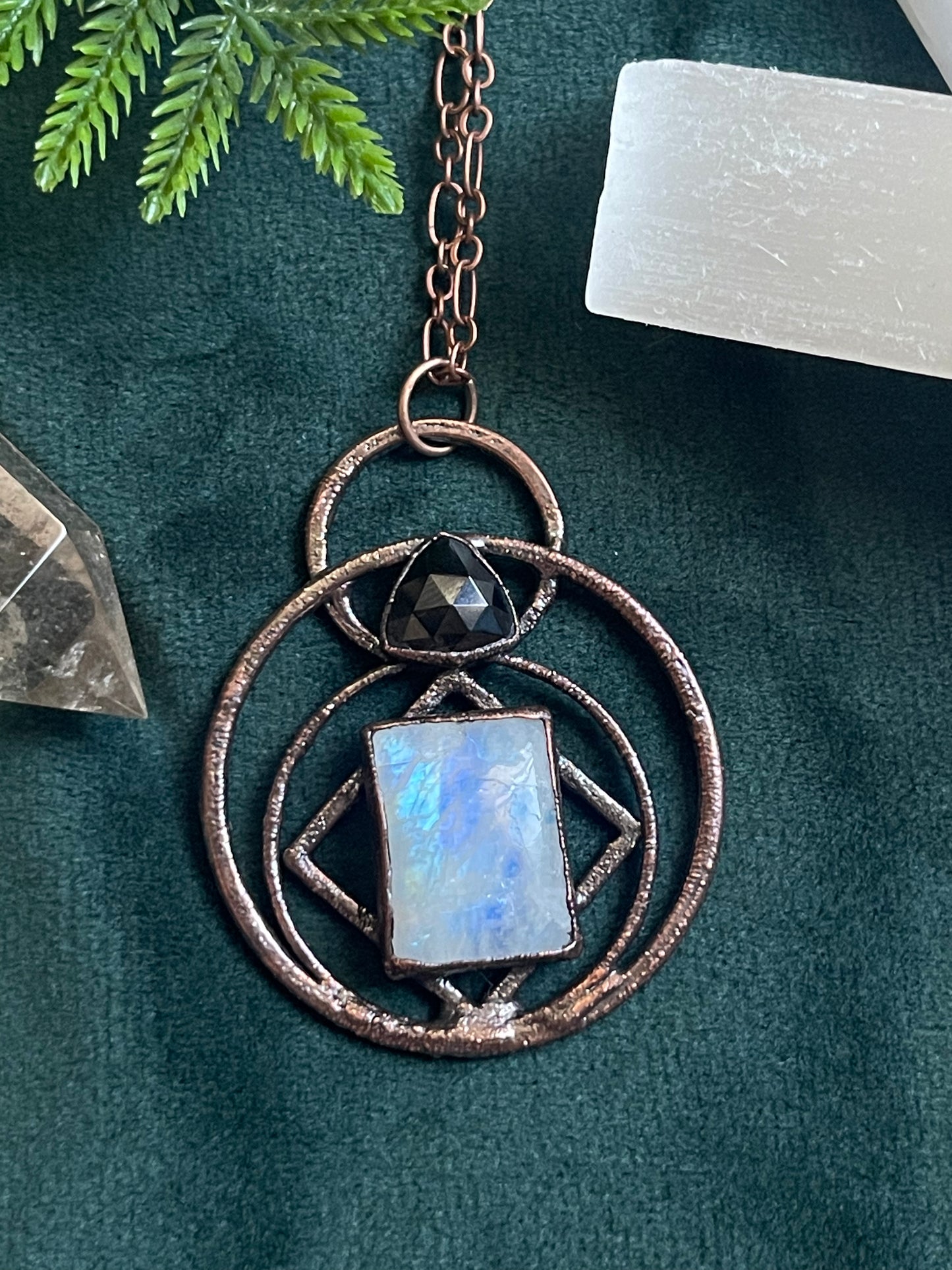 Black onyx and Rainbow Moonstone Necklace