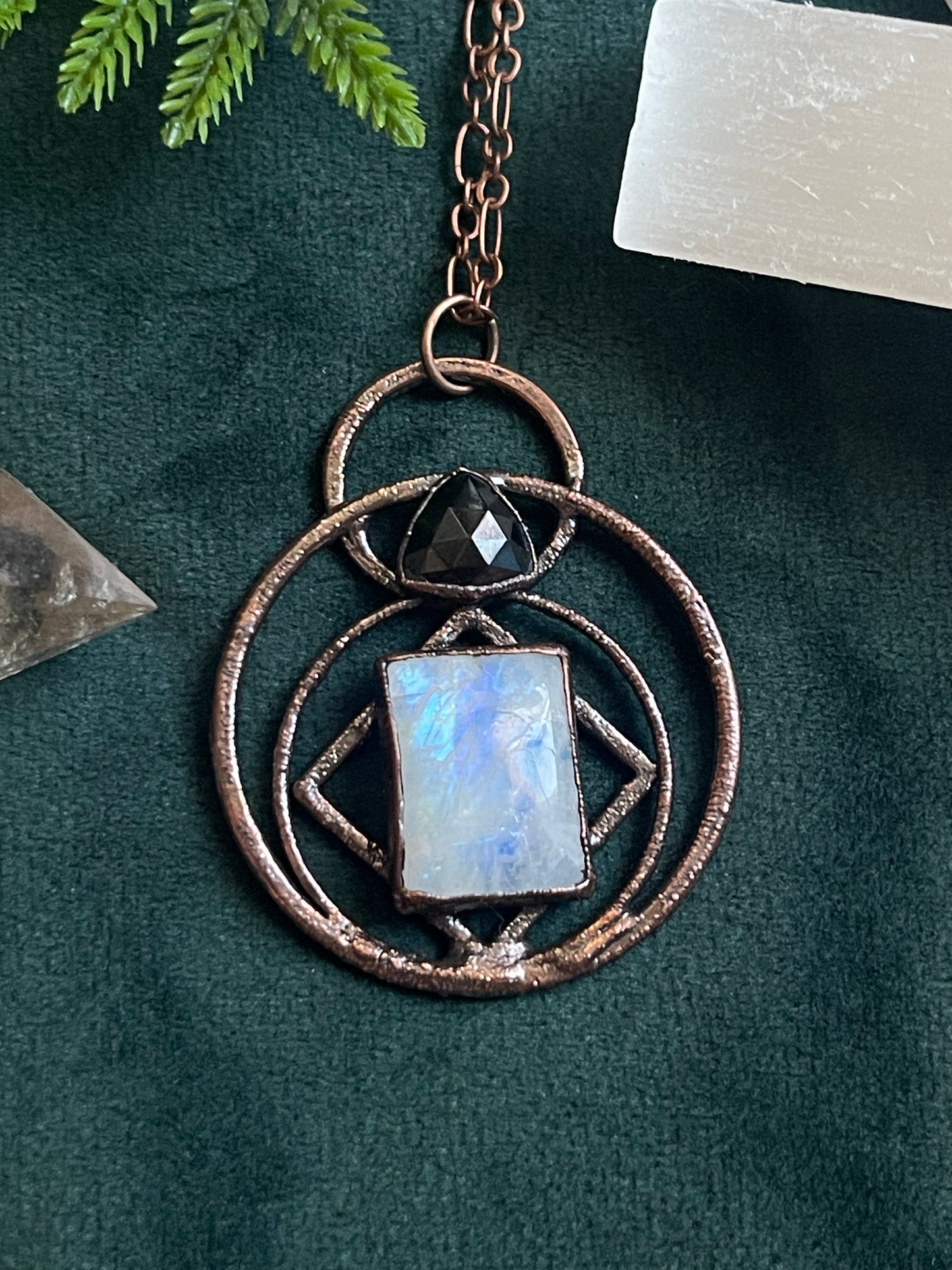 Black onyx and Rainbow Moonstone Necklace