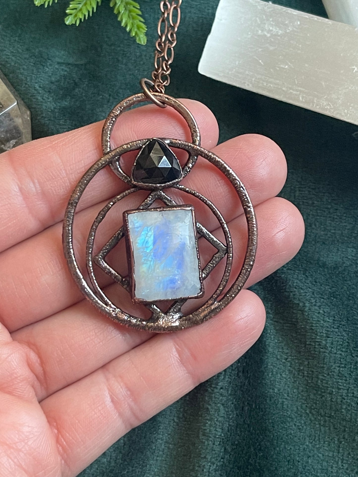 Black onyx and Rainbow Moonstone Necklace