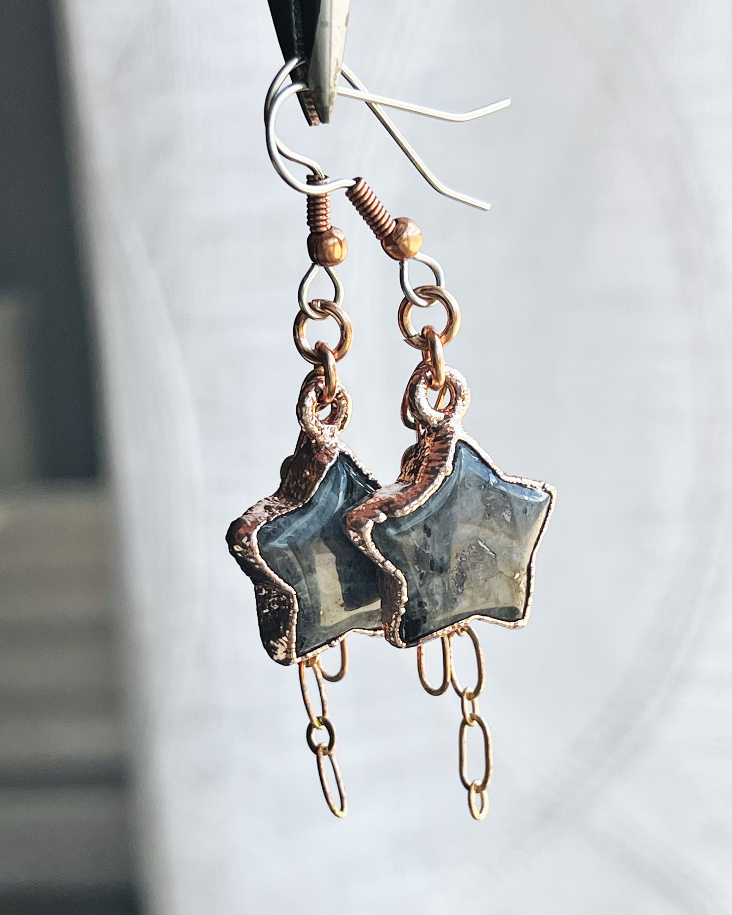 Larvikite star earrings