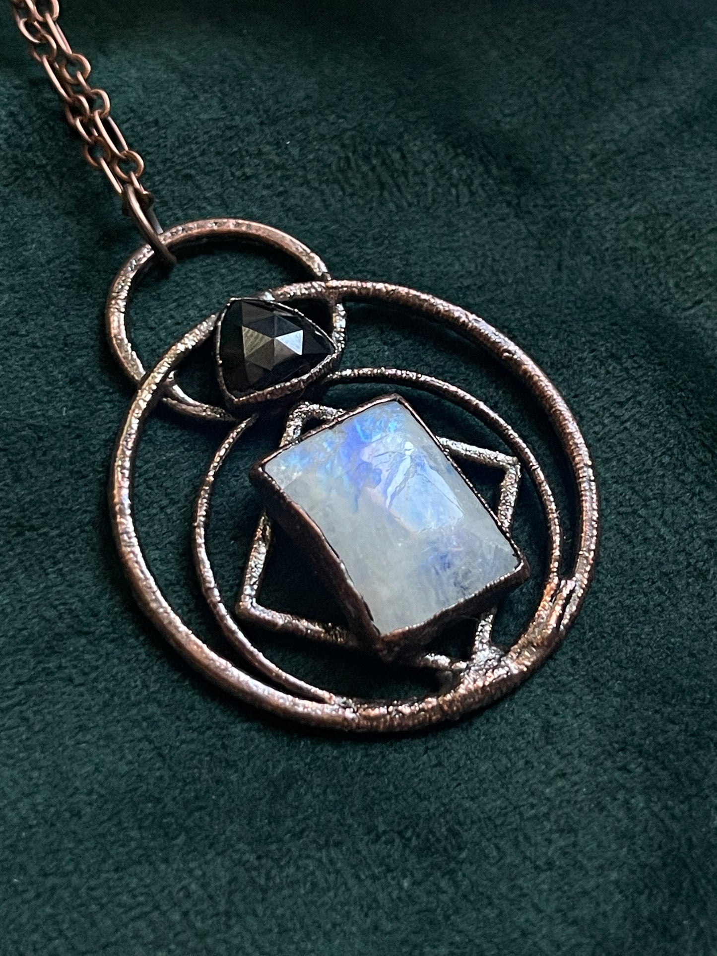 Black onyx and Rainbow Moonstone Necklace