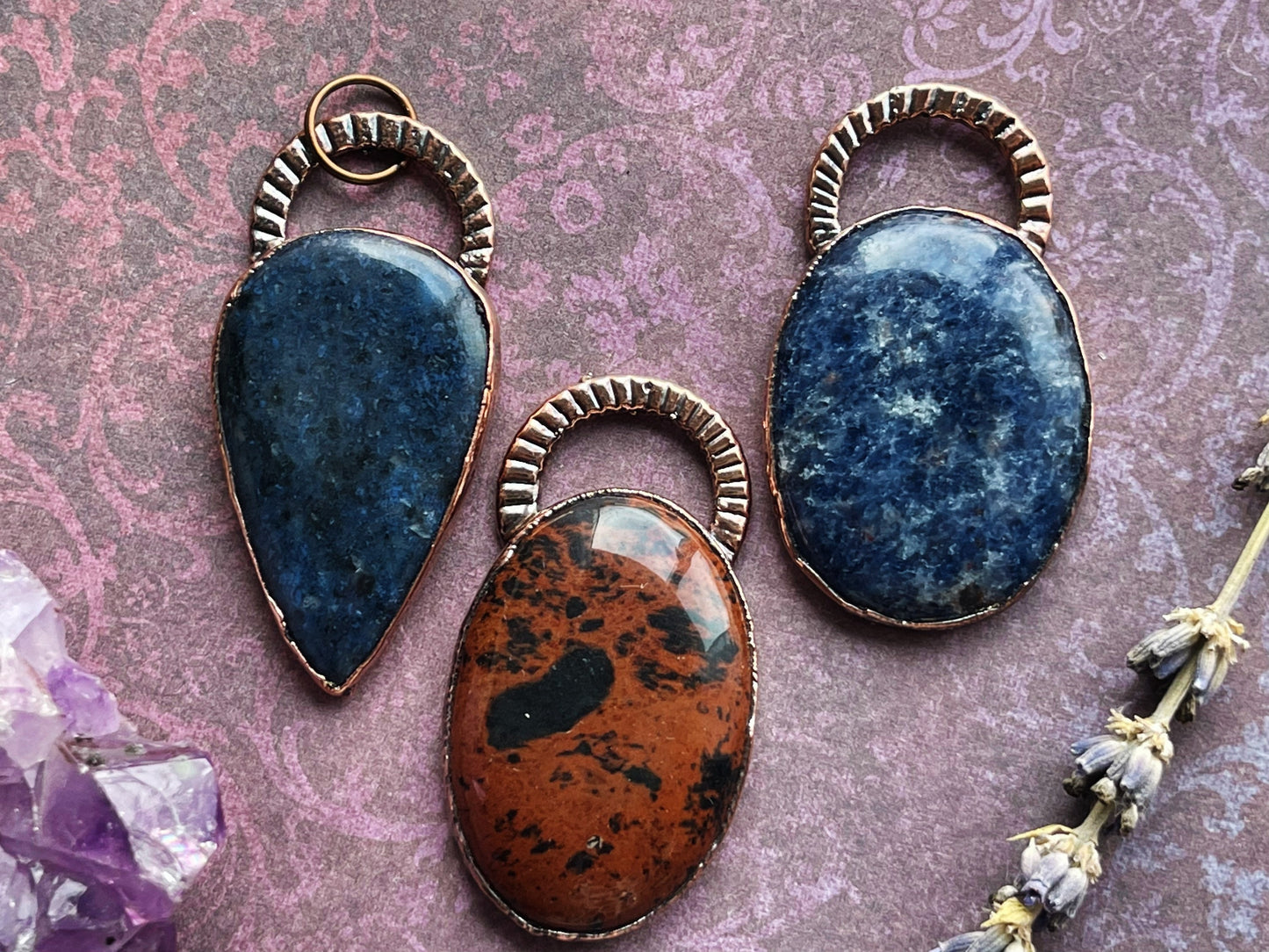 Crystal pendant Electroformed necklace