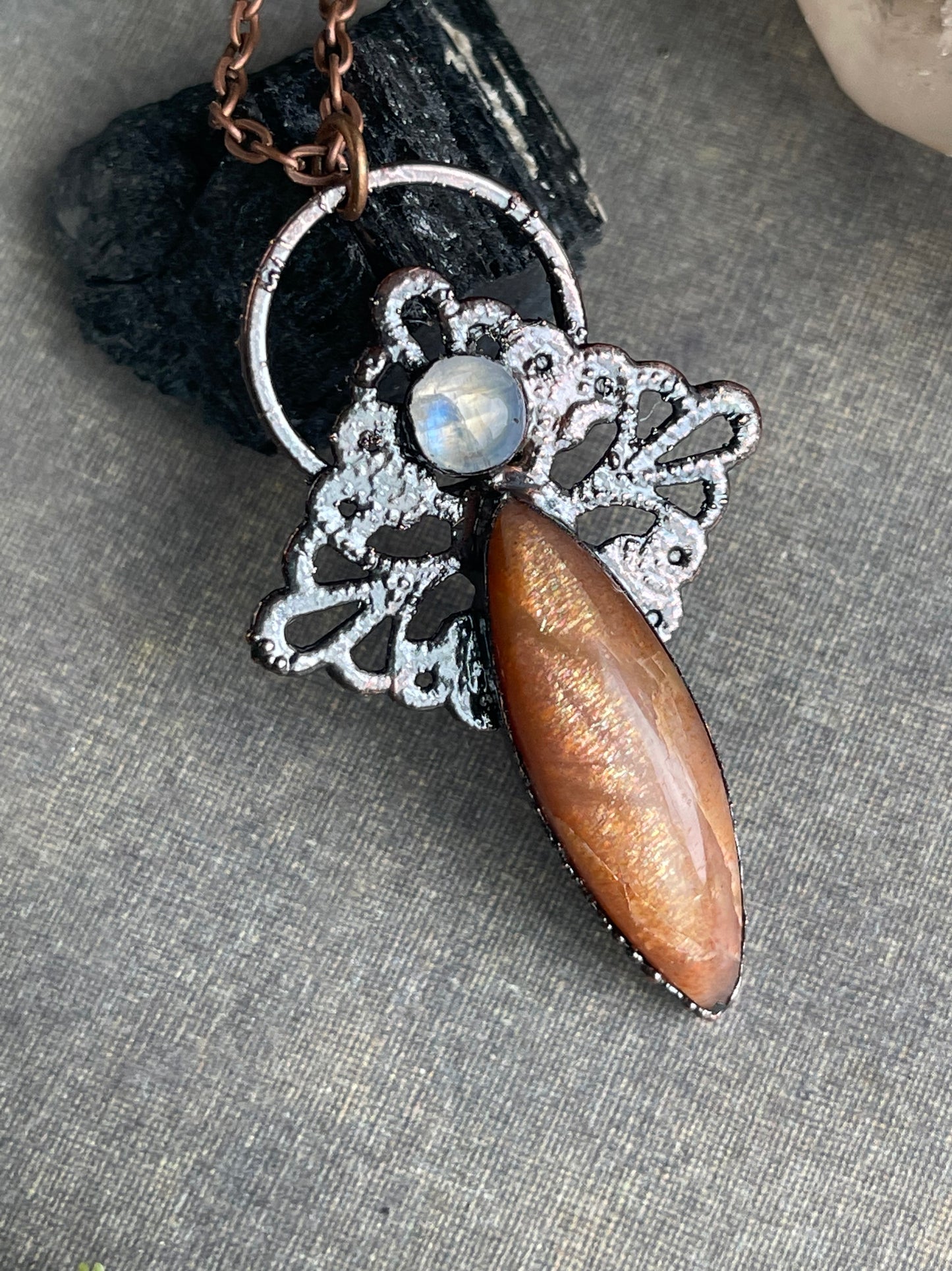Sunstone/rainbow moonstone pendant