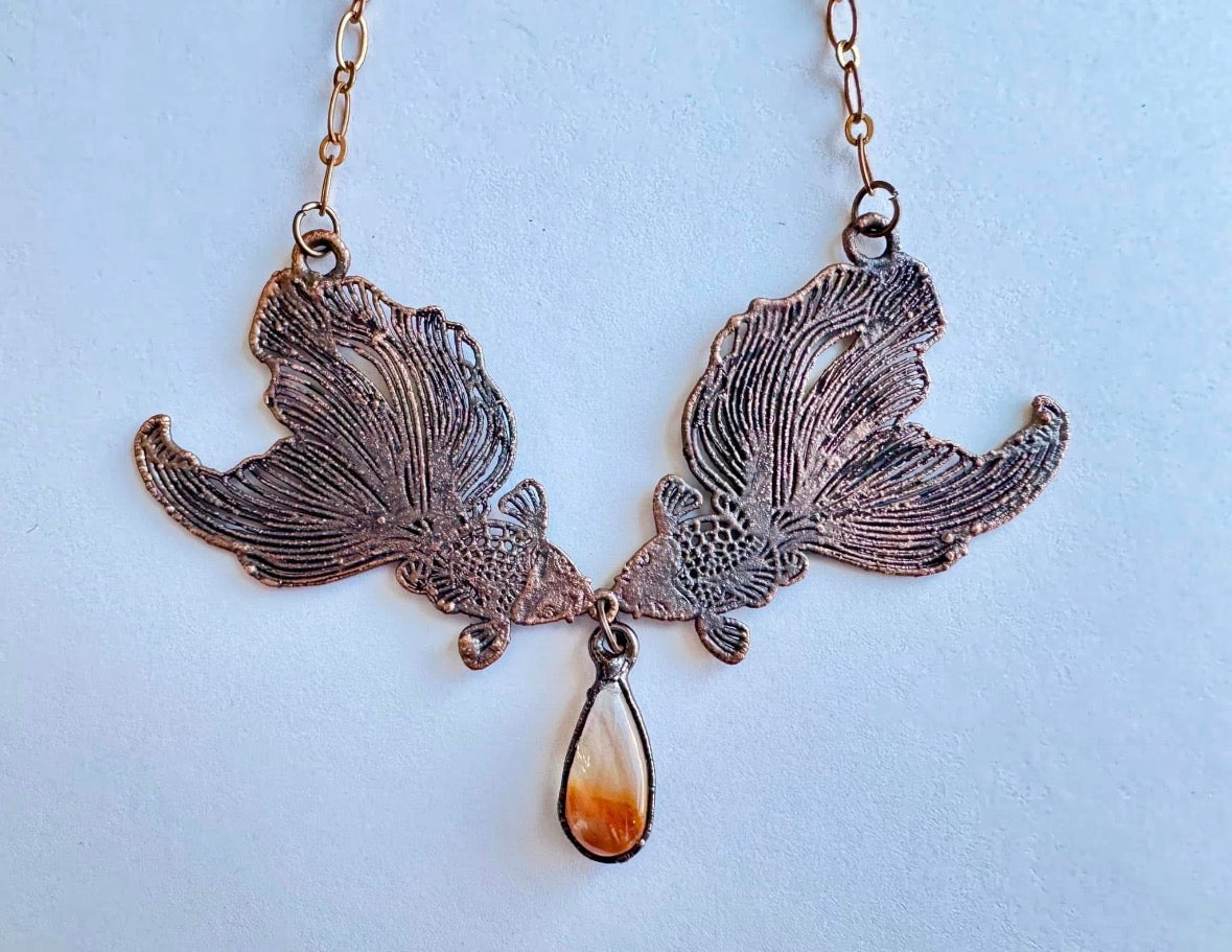 Fish and Fire Quartz Necklace