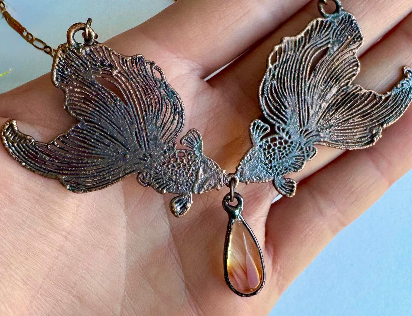 Fish and Fire Quartz Necklace