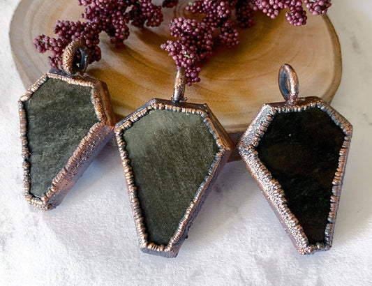 Coffin cut obsidian vampire necklace