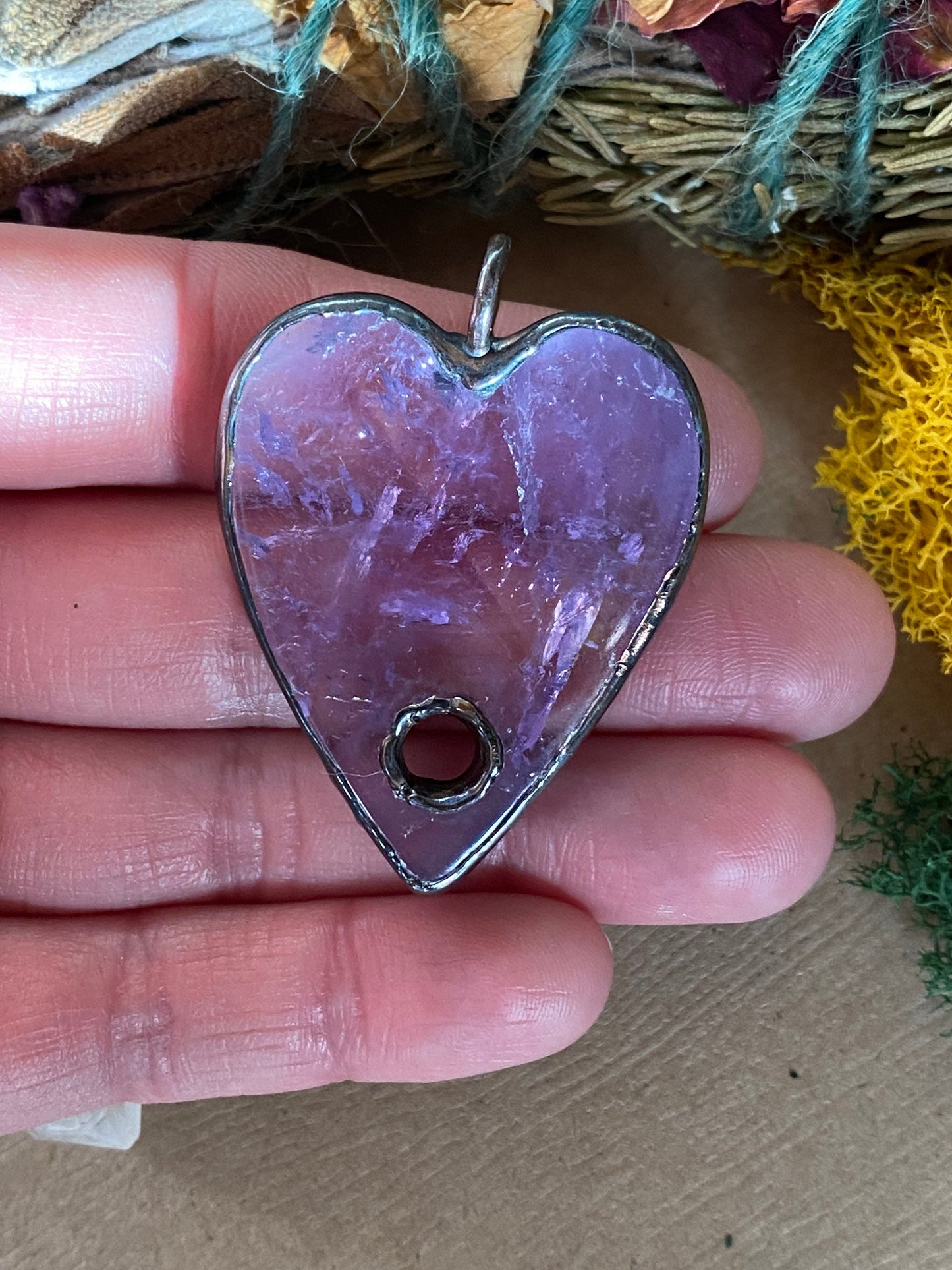 Purple amethyst planchette necklace