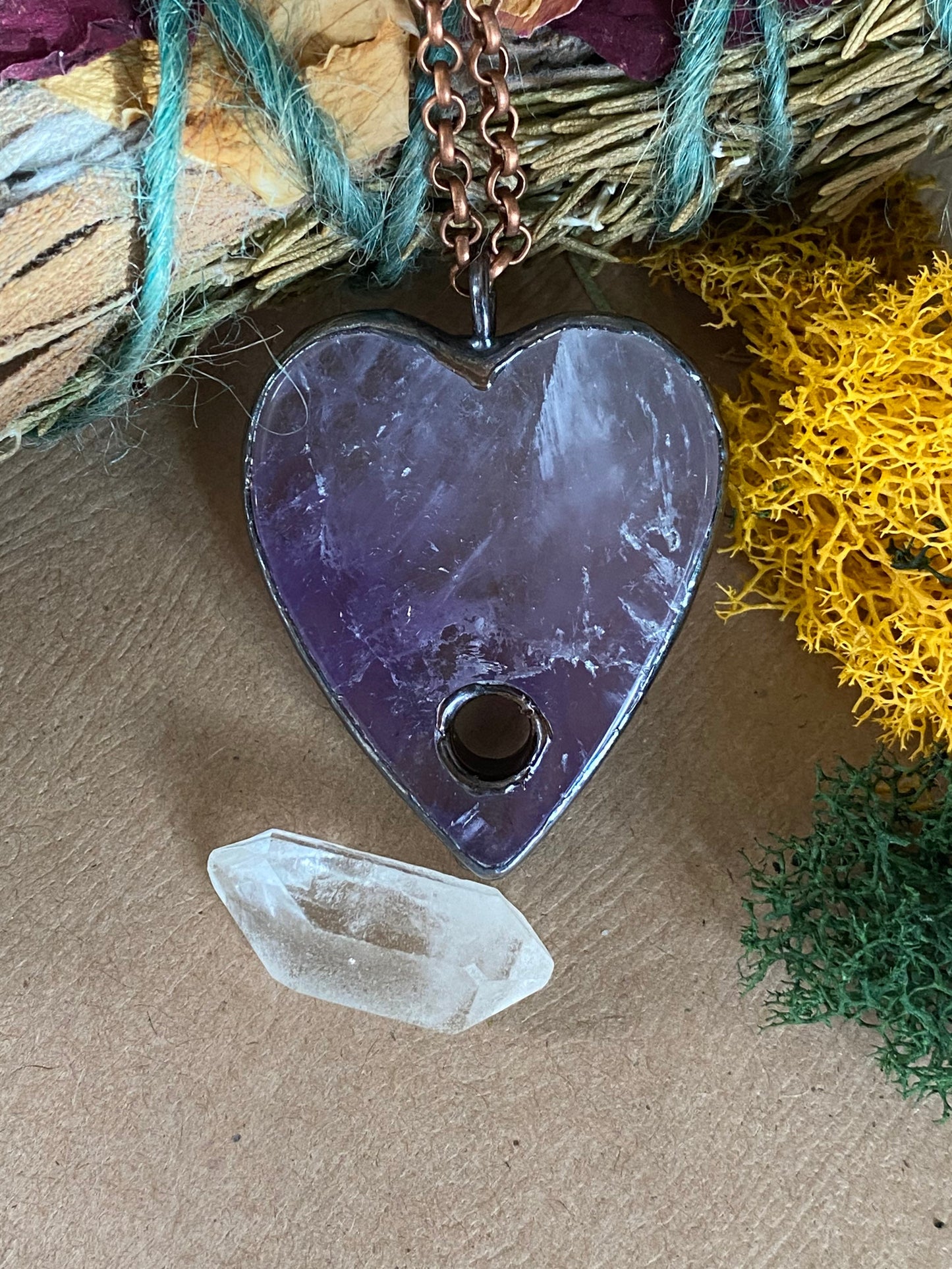 Purple amethyst planchette necklace