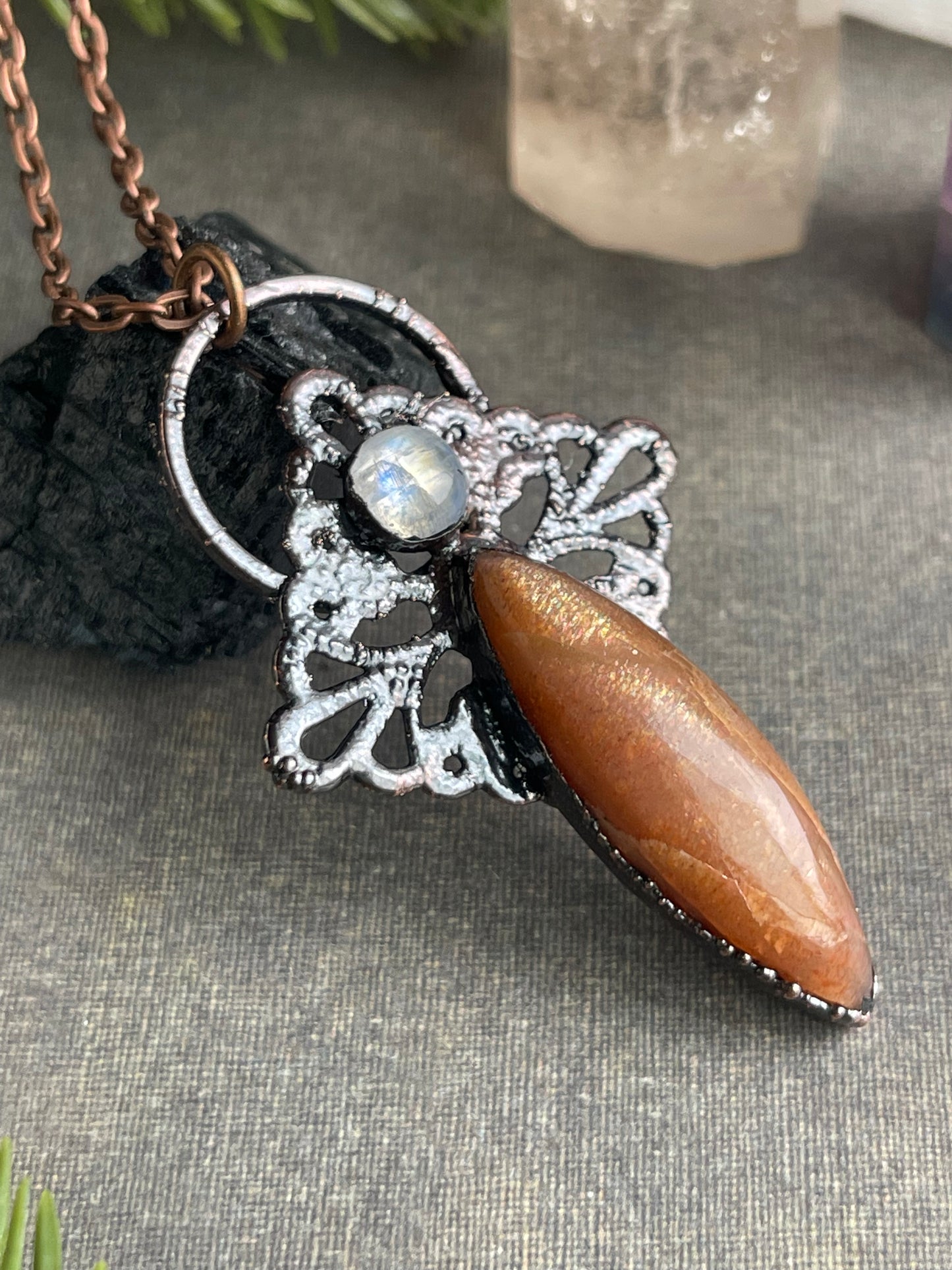 Sunstone/rainbow moonstone pendant